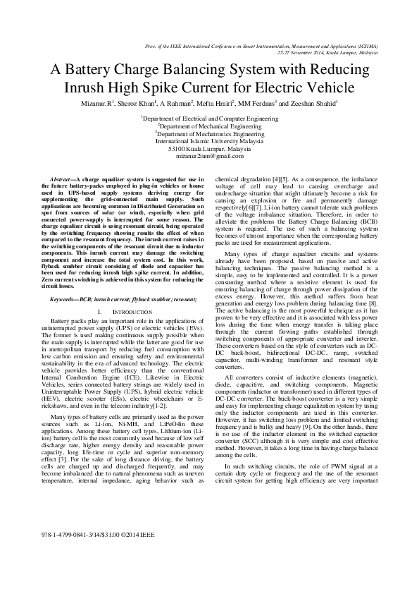 (PDF) A Battery Charge Balancing System with Reducing Inrush High Spike