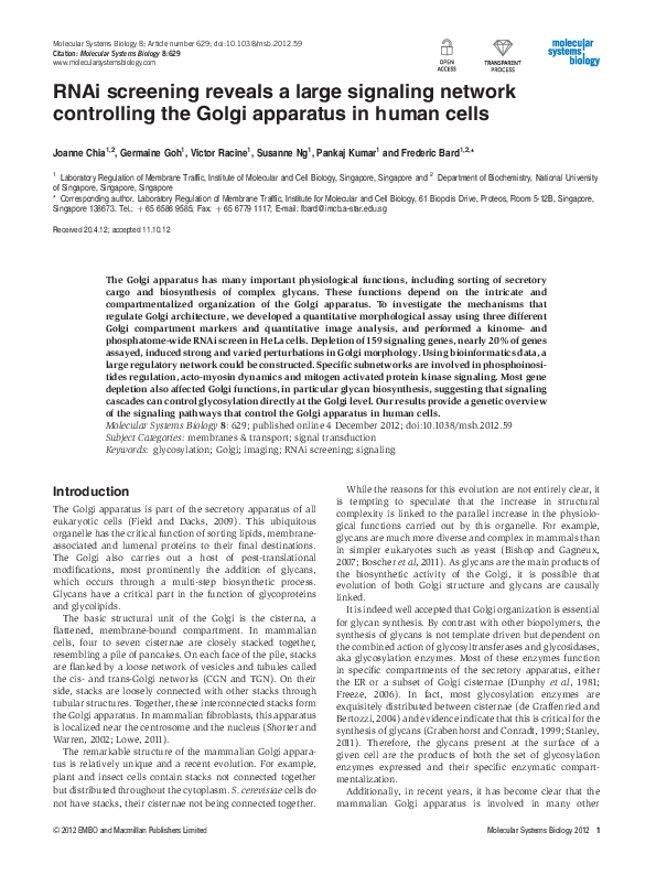 (PDF) RNAi screening reveals a large signaling network controlling the ...