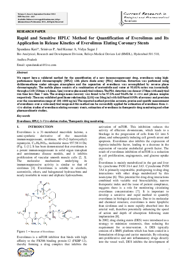 (PDF) Rapid and Sensitive HPLC Method for Quantification of Everolimus ...