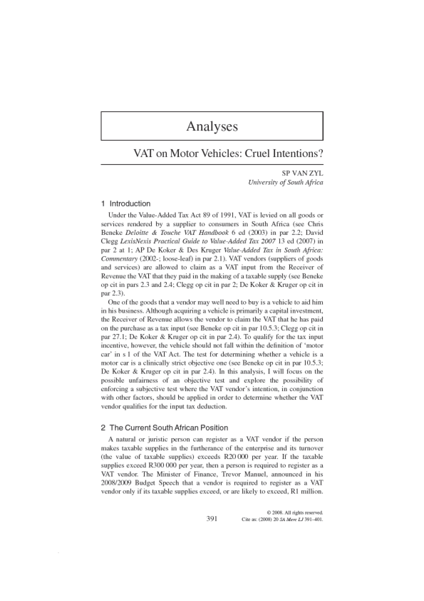 (PDF) VAT ON MOTOR VEHICLES CRUEL INTENTIONS SP van Zyl Academia.edu