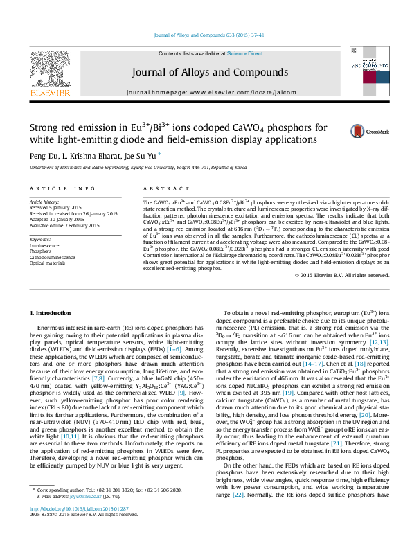 (PDF) Strong red emission in Eu3+/Bi3+ ions codoped CaWO4 phosphors for ...
