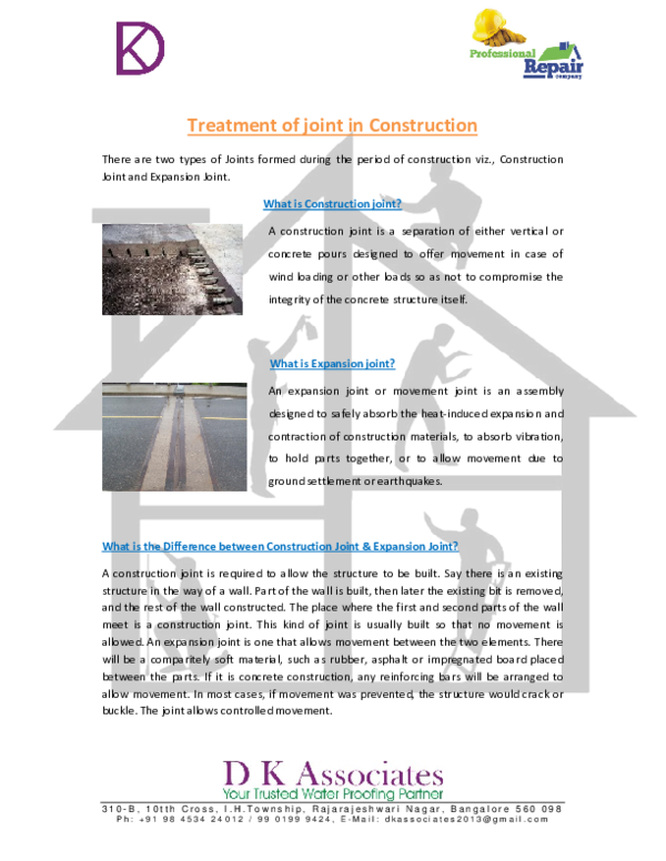(PDF) Treatment of joint in Construction