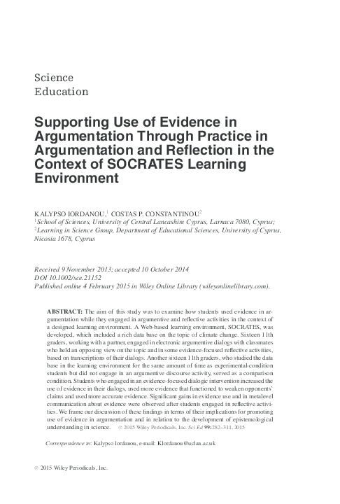 Pdf Supporting Use Of Evidence In Argumentation Through Practice In