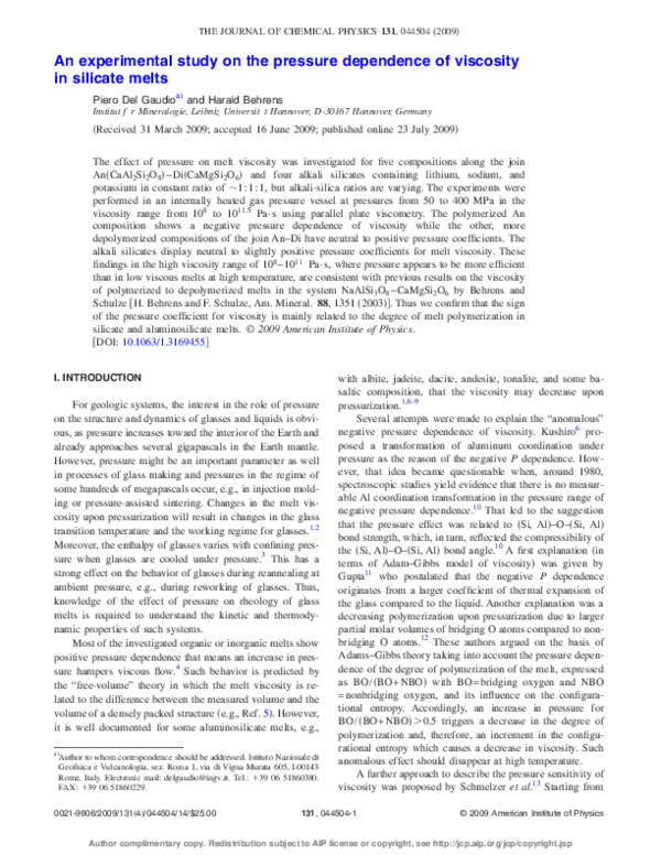 (PDF) An experimental study on the pressure dependence of viscosity in ...