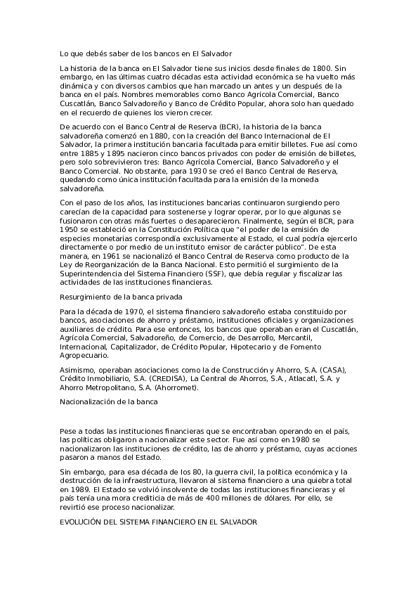 (DOC) Lo que debes saber de los bancos en El Salvador Karloz Calderon