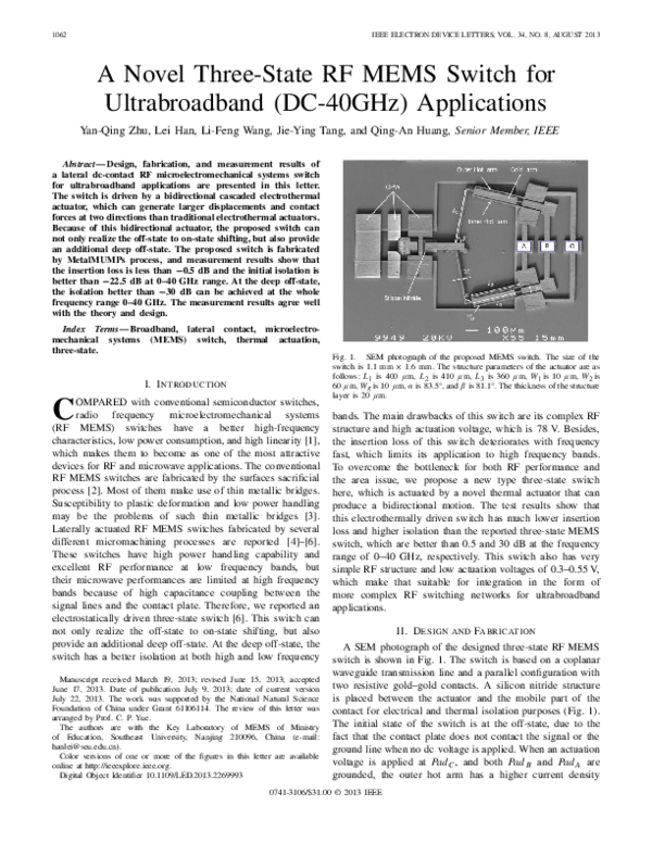 (PDF) A novel three-state RF MEMS switch for ultrabroadband (DC-40 GHz ...