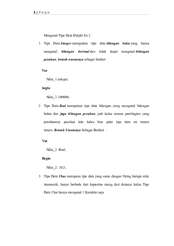 (DOC) Dasar - Dasar Tipe Data di Delphi 7