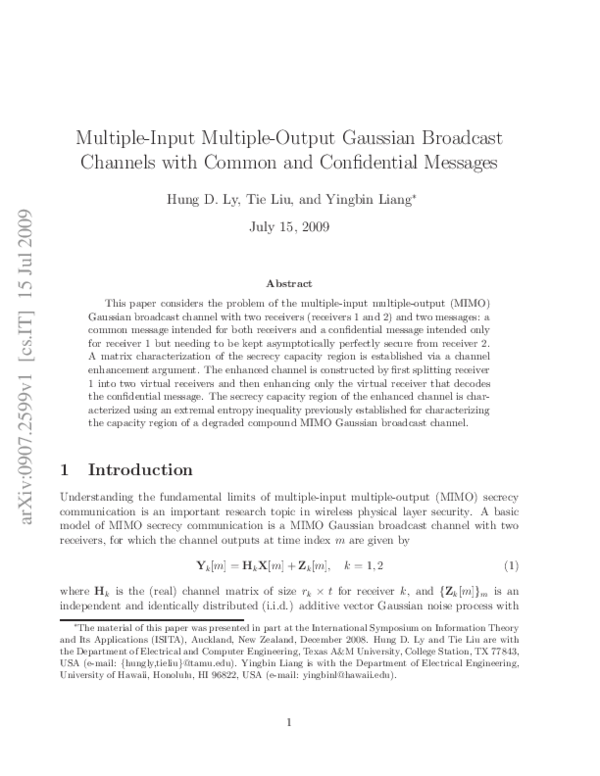 (PDF) MultipleInput MultipleOutput Gaussian Broadcast Channels with