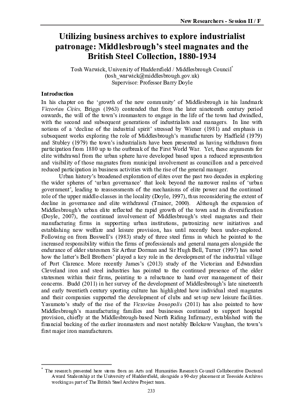 (PDF) Utilizing business archives to explore industrialist patronage