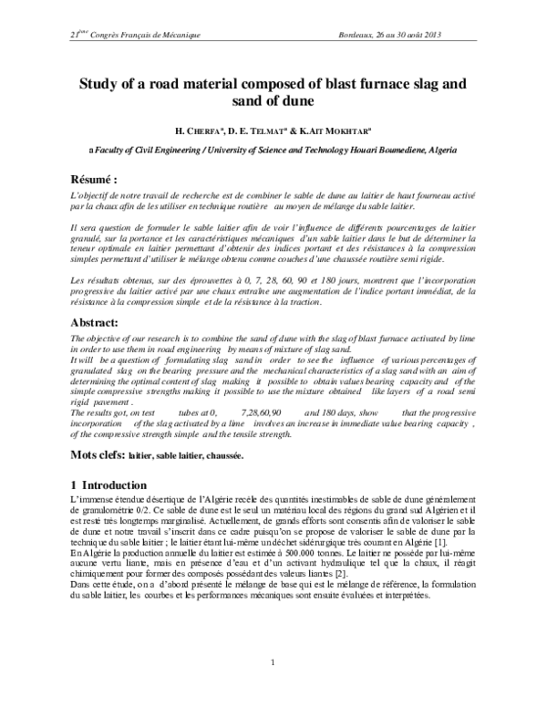 (PDF) Study of a road material composed of blast furnace slag and sand ...