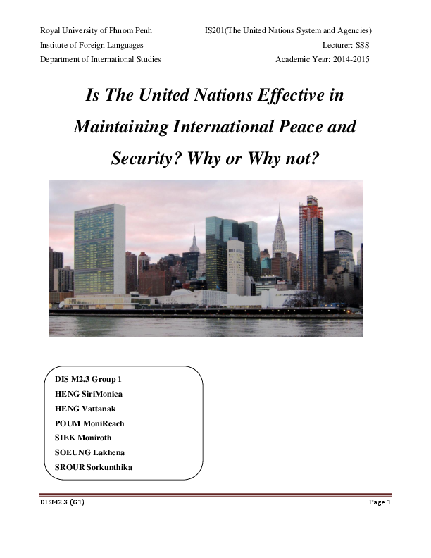 (PDF) Is The United Nations Effective in Maintaining International