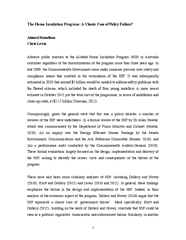 Pdf The Home Insulation Program A Classic Case Of Policy Failure Ahmed Hamdhan Academia Edu