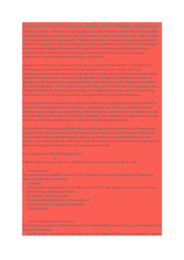 Apa Yang Dimaksud Dengan Studi Kelayakan Usaha - Seputar Usaha