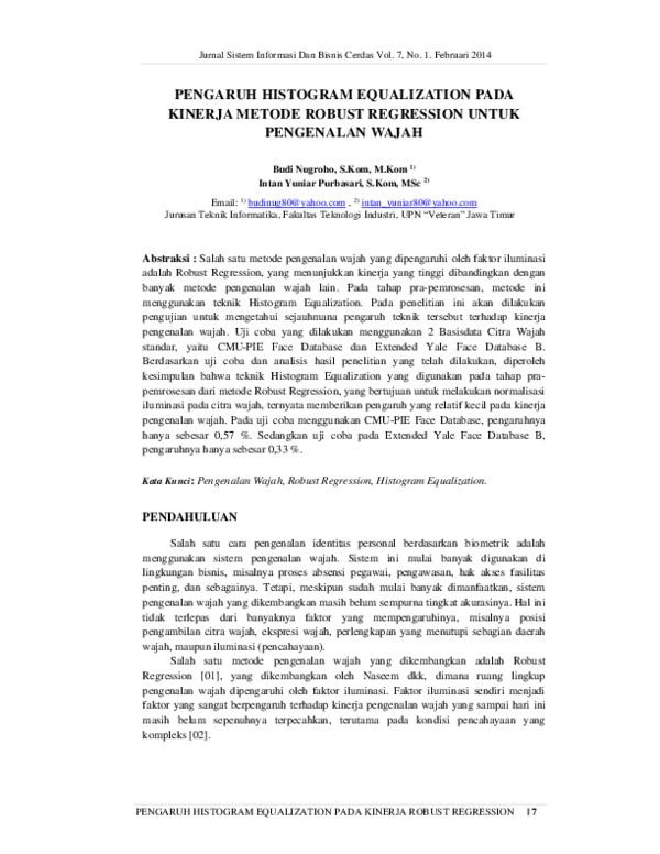 (PDF) Pengaruh Histogram Equalization Pada Kinerja Metode Robust ...