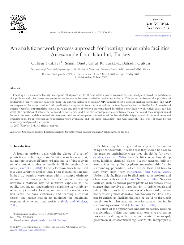 (PDF) An analytic network process approach for locating undesirable ...