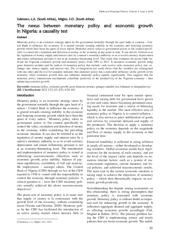 (PDF) The nexus between monetary policy and economic growth in Nigeria ...