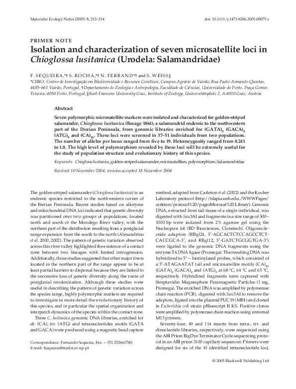 (PDF) Isolation and characterization of seven microsatellite loci in ...