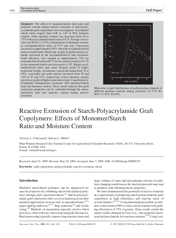 (PDF) Reactive Extrusion of Starch-Polyacrylamide Graft Copolymers ...