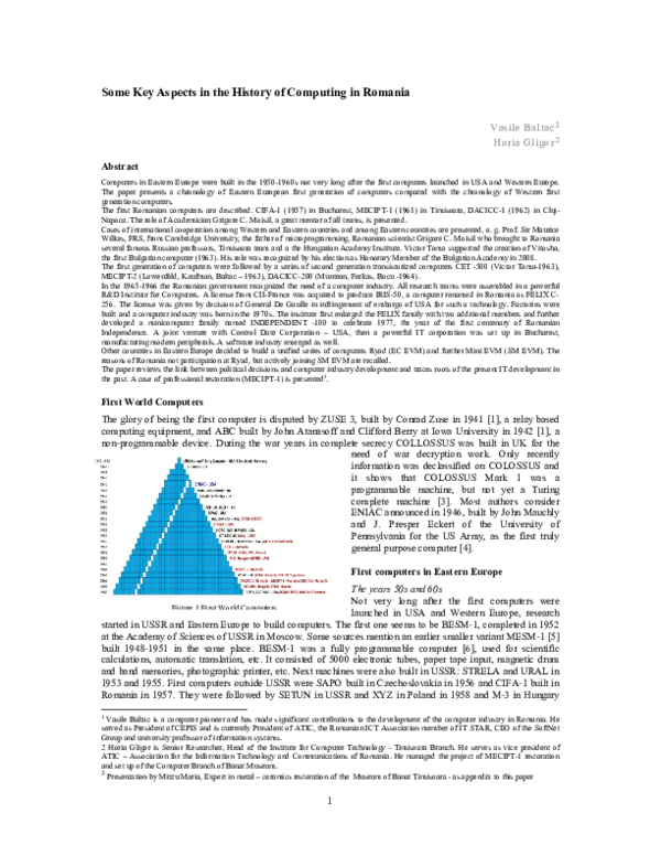 (PDF) Some Key Aspects in the History of Computers in Romania
