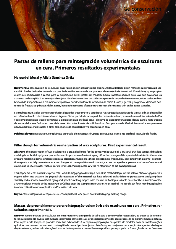  pdf filler dough for volumetric reintegration of wax sculptures 
