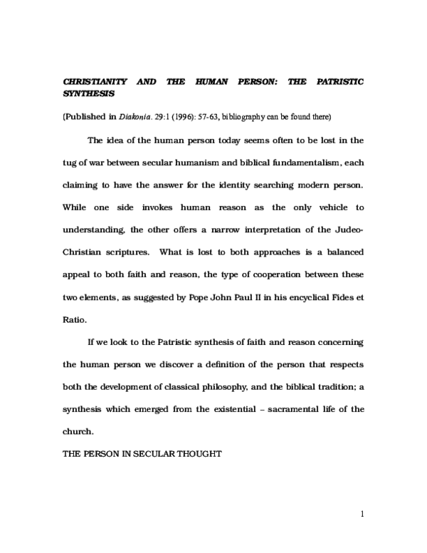 (DOC) CHRISTIANITY AND THE HUMAN PERSON THE PATRISTIC SYNTHESIS