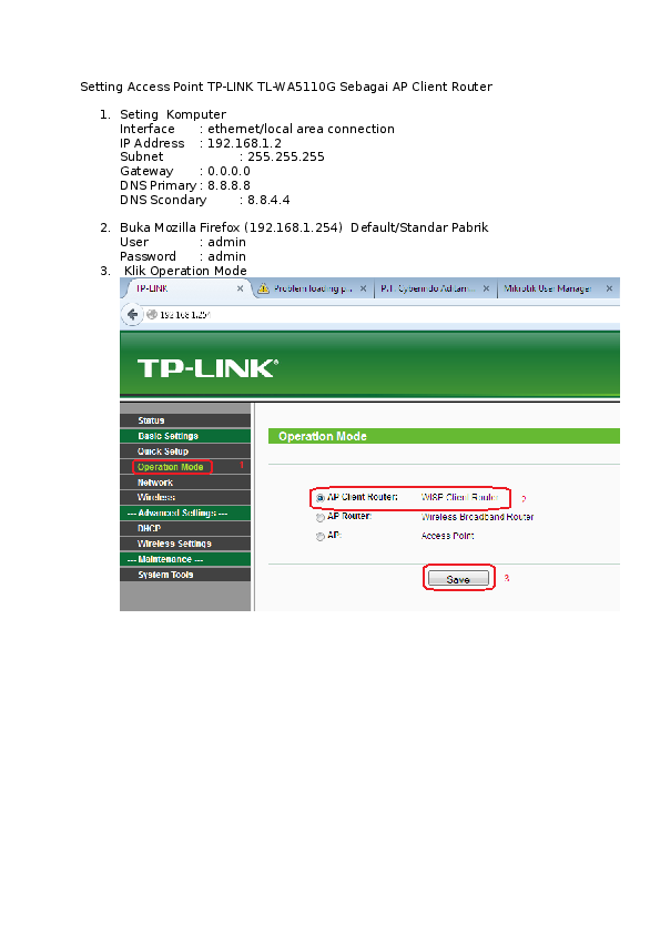 (DOC) Setting Access Point TPLINK TLWA5110G Sebagai AP Client Router