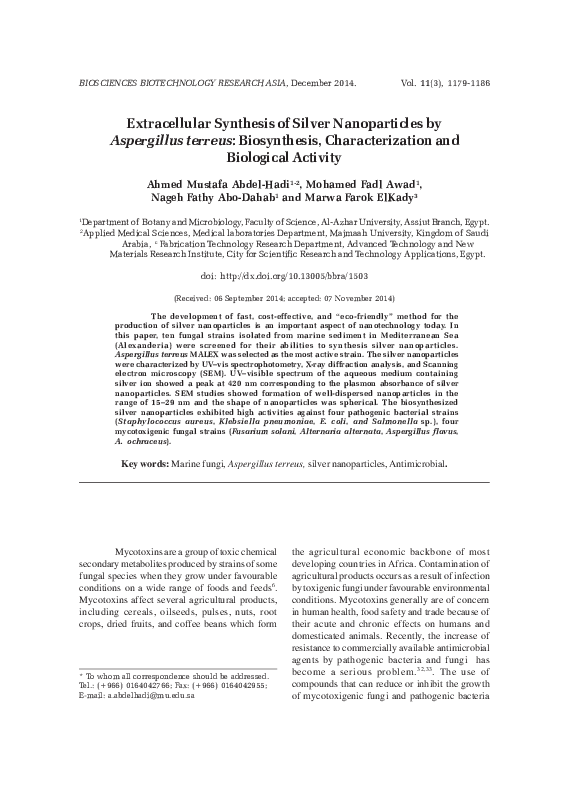(PDF) Extracellular Synthesis of Silver Nanoparticles by Aspergillus ...