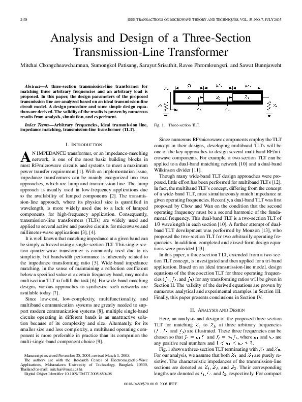 Analysis and design of a threesection transformer