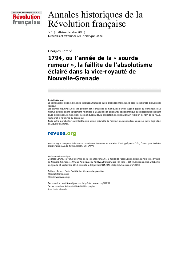 (PDF) 1794, ou l’année de la “sourde rumeur”. La faillite de l