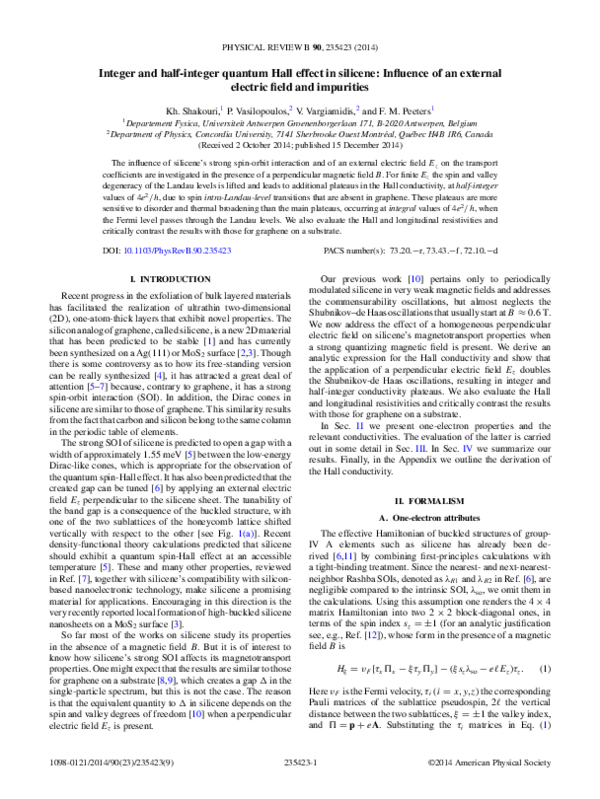 (PDF) Integer and halfinteger quantum Hall effect in silicene
