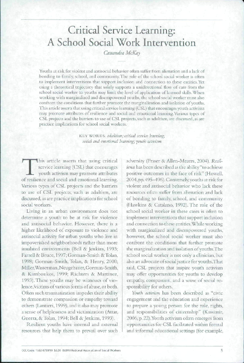 (PDF) Critical Service Learning: A school social work intervention