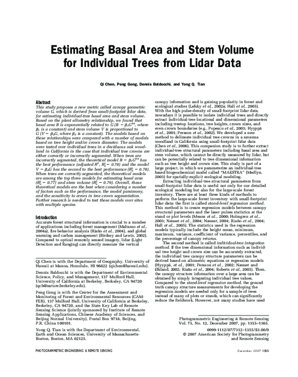 (PDF) Estimating Basal Area and Stem Volume for Individual Trees from