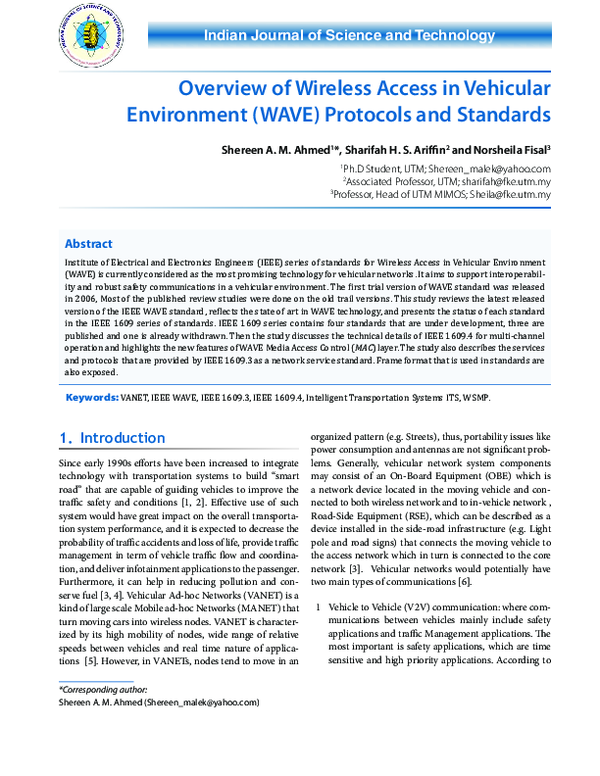 (PDF) Overview of Wireless Access in Vehicular Environment (WAVE ...