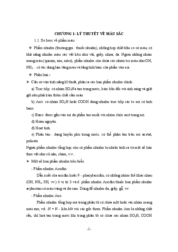 First page of “CHƯƠNG 1: LÝ THUYẾT VỀ MÀU SẮC”