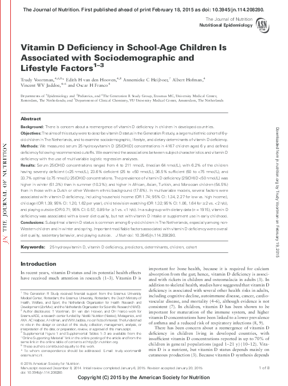 (PDF) Vitamin D Deficiency in School-Age Children Is Associated with ...