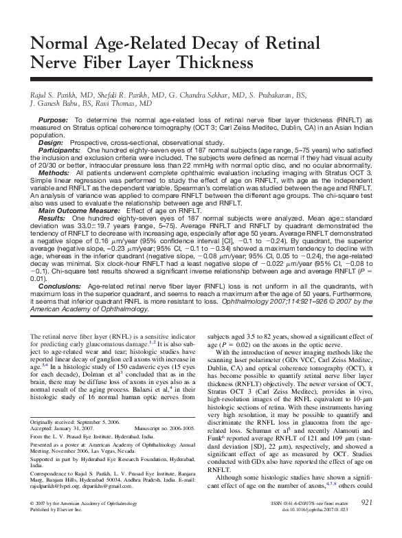 (PDF) Normal Age-Related Decay of Retinal Nerve Fiber Layer Thickness
