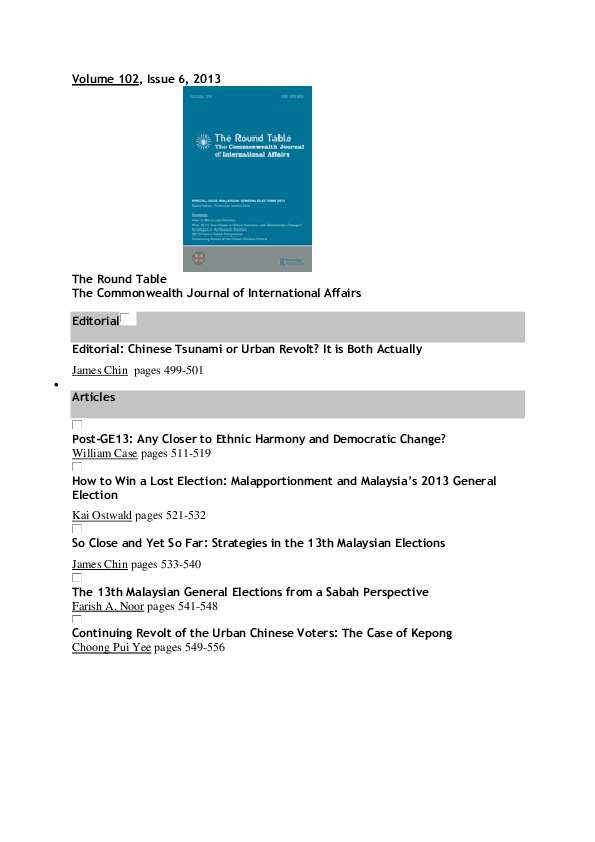 Pdf Special Issue The Round Table Commonwealth Journal Of International Affairs James Chin Academia Edu James Chin, Round Table Commonwealth Journal Of International Affairs