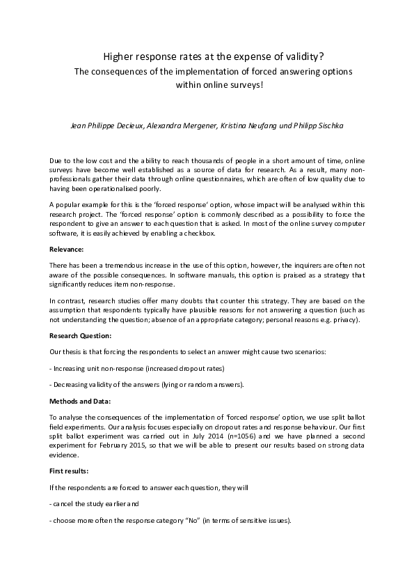 Higher response rates at the expense of validity? Consequences of the ...