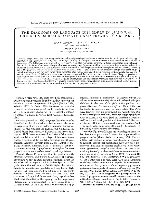 (PDF) The diagnosis of language disorders in bilingual children ...