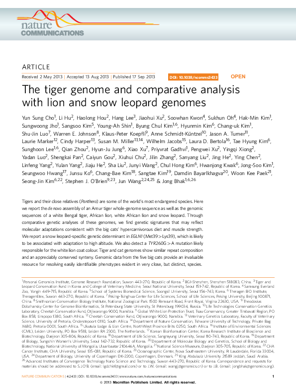 (PDF) The tiger genome and comparative analysis with lion and snow ...