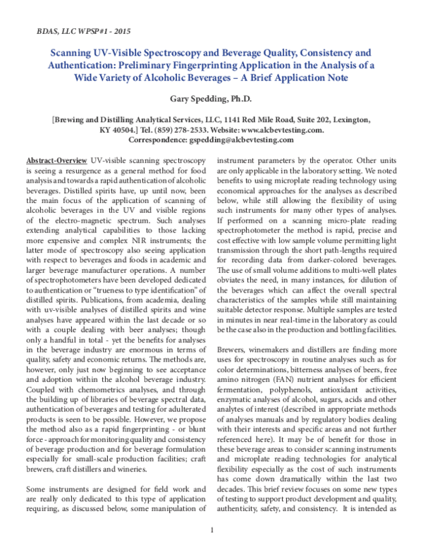 (PDF) Scanning UV-Visible Spectroscopy and Beverage Quality ...