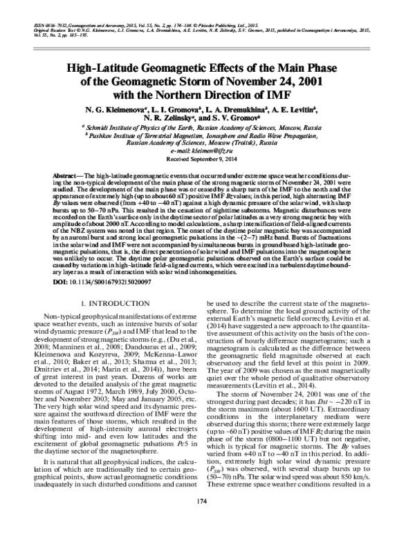 (PDF) High Latitude Geomagnetic Effects of the Main Phase of the ...