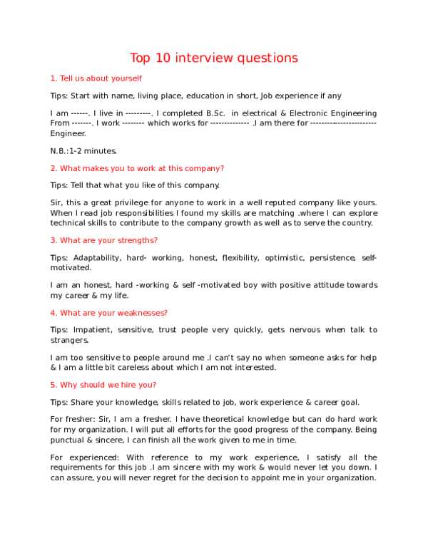 Doc Interview Tips Shidratul Milton Academia Edu