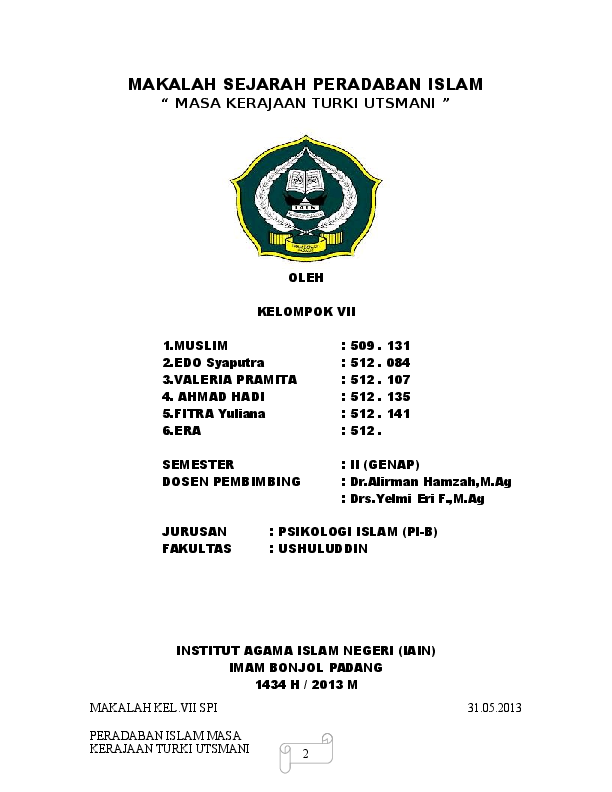 Doc Masa Kerajaan Turki Utsmani Valeria Pramita Academia Edu