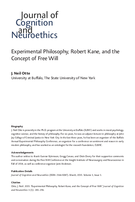 (PDF) Experimental Philosophy, Robert Kane, and the Concept of Free Will