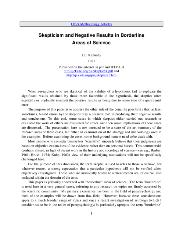 (PDF) Skepticism and Negative Results in Borderline Areas of Science