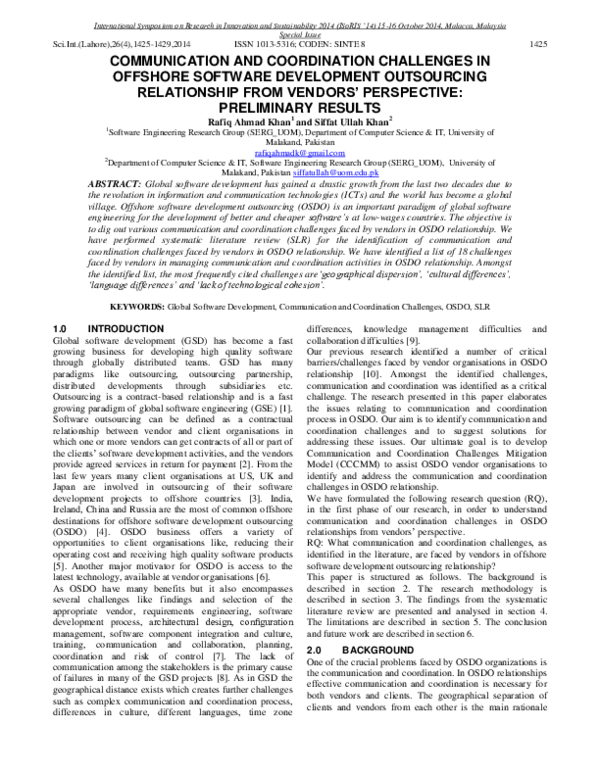 (PDF) COMMUNICATION AND COORDINATION CHALLENGES IN OFFSHORE SOFTWARE ...