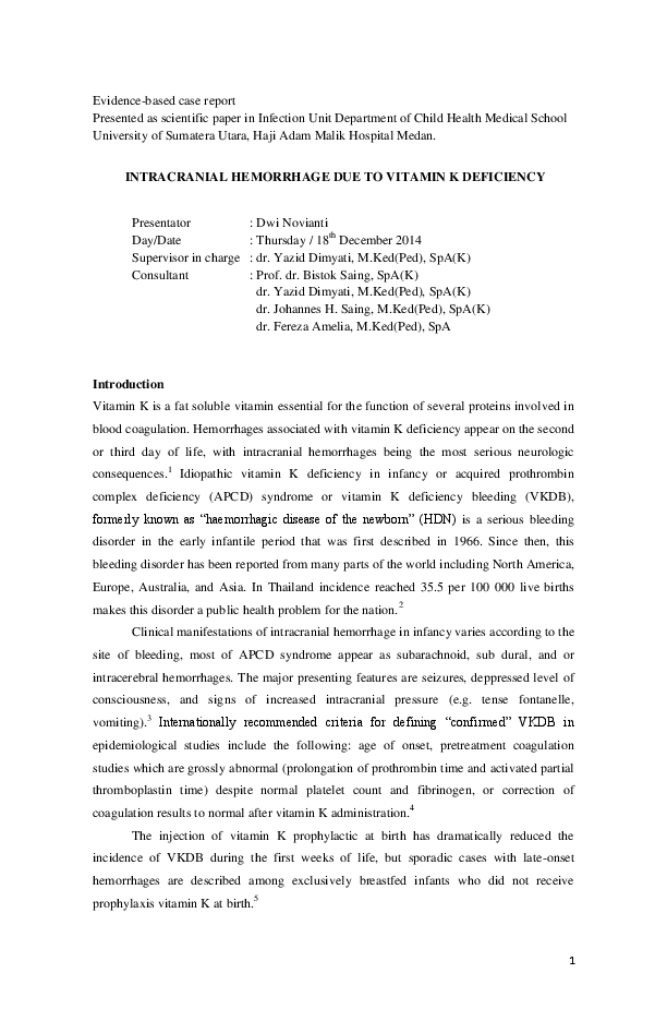 (PDF) Intracranial hemorrhage due to vitamin K deficiency Dwi