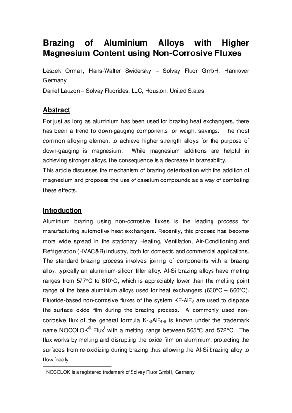 (PDF) Brazing of Aluminium Alloys with Higher Magnesium Content using