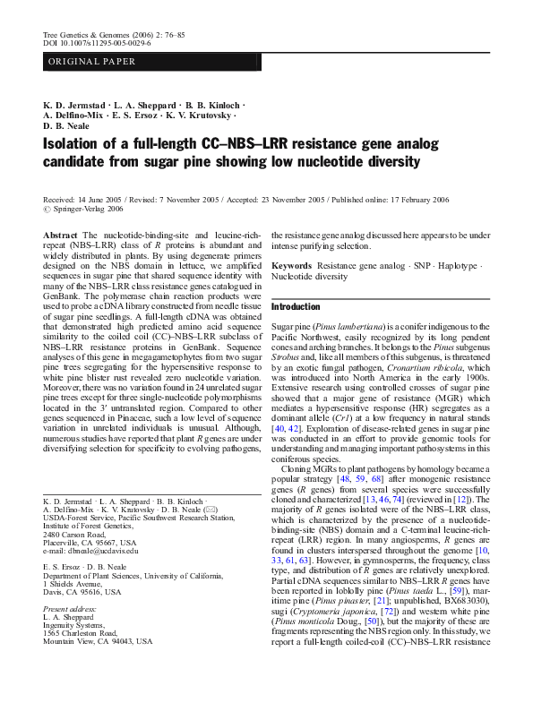 (PDF) Isolation of a full-length CC–NBS–LRR resistance gene analog ...